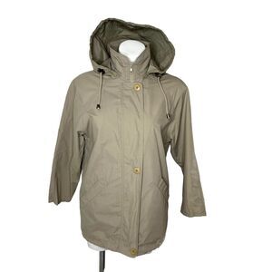 LONDON FOG Womens Size S Khaki Cotton Utility Jacket Lightweight Detachable Hood